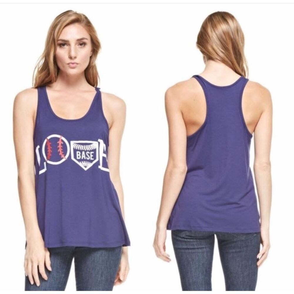 Pomelo Love Baseball graphic  racerback blue tank - XL